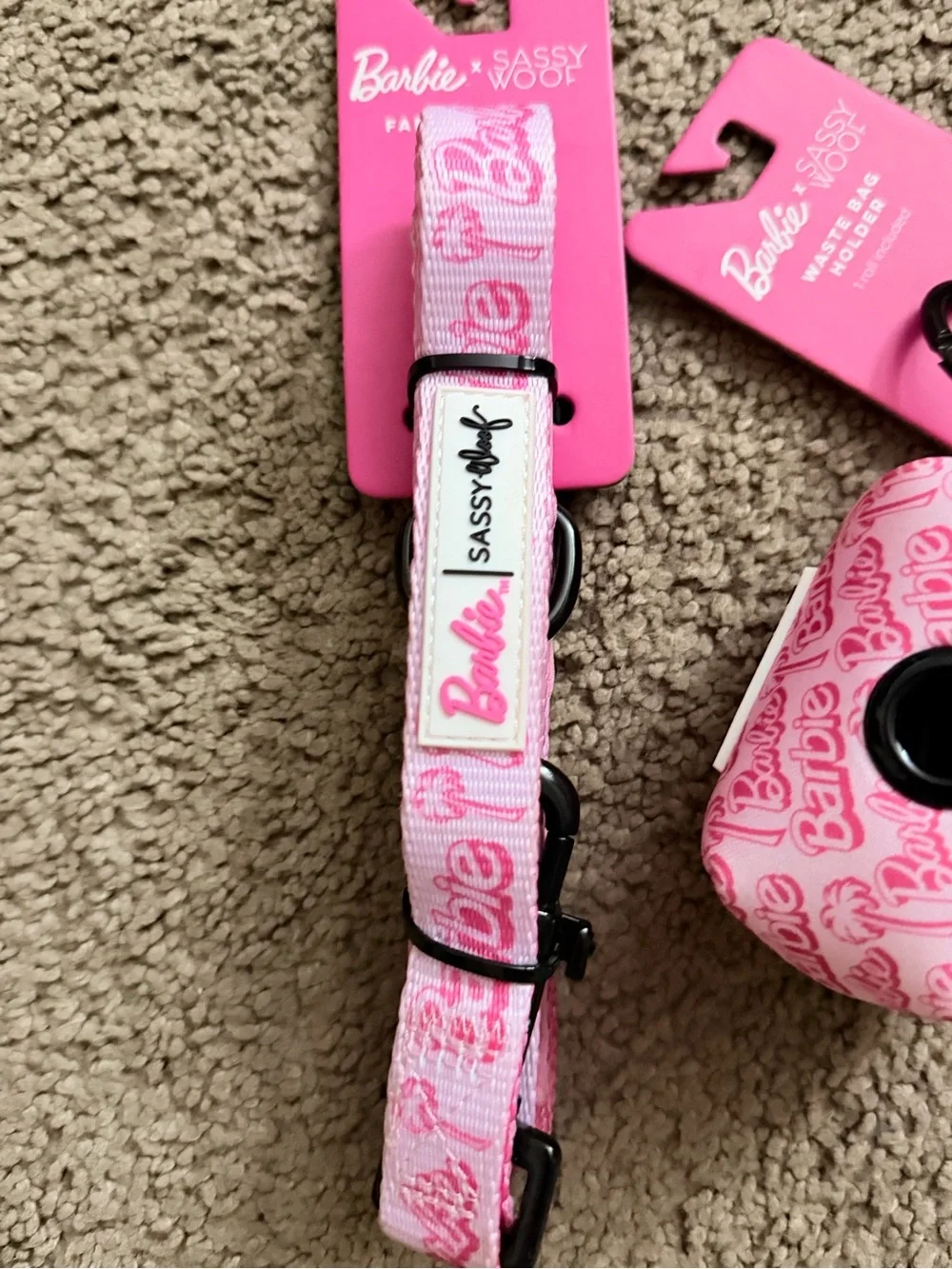 Barbie Pink Fabric Leash with Matching Pink Waste Bag Dispenser
